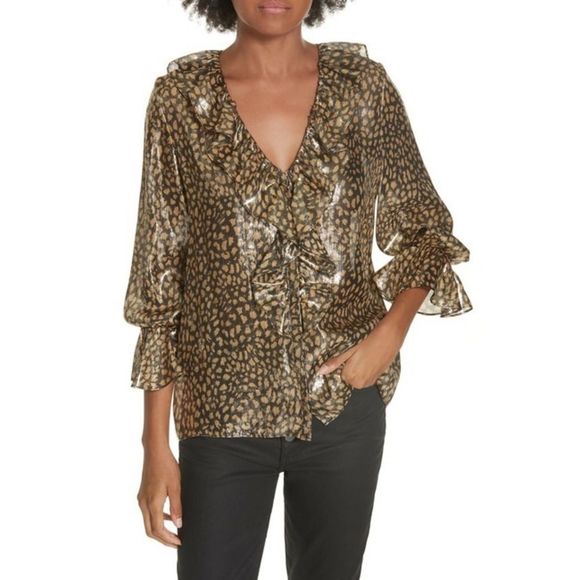 Alice + Olivia Elliot Gold Ruffle Blouse Large NWT - Picture 5 of 10